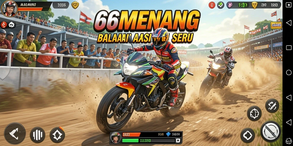Screenshot gameplay 66MENANG yang menunjukkan aksi balapan motor yang mendebarkan.