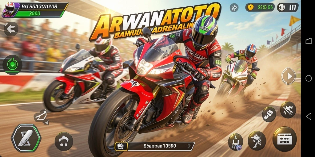 Tampilan gameplay menegangkan dari balapan motor di ARWANATOTO.