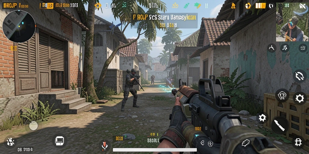 Tangkapan layar menunjukkan pertempuran mendebarkan dalam game FPS BROJP.