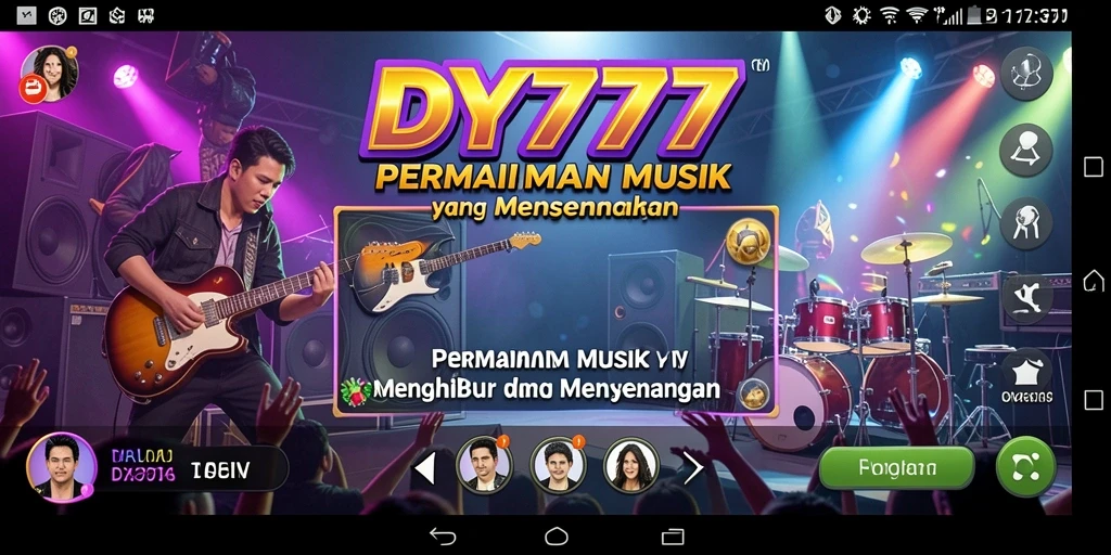 Screenshot gameplay dari DY777 menampilkan keseruan bermain musik.