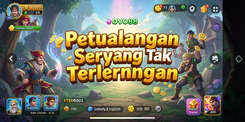 Screenshot utama OVO88 menampilkan gameplay yang seru dan penuh warna.