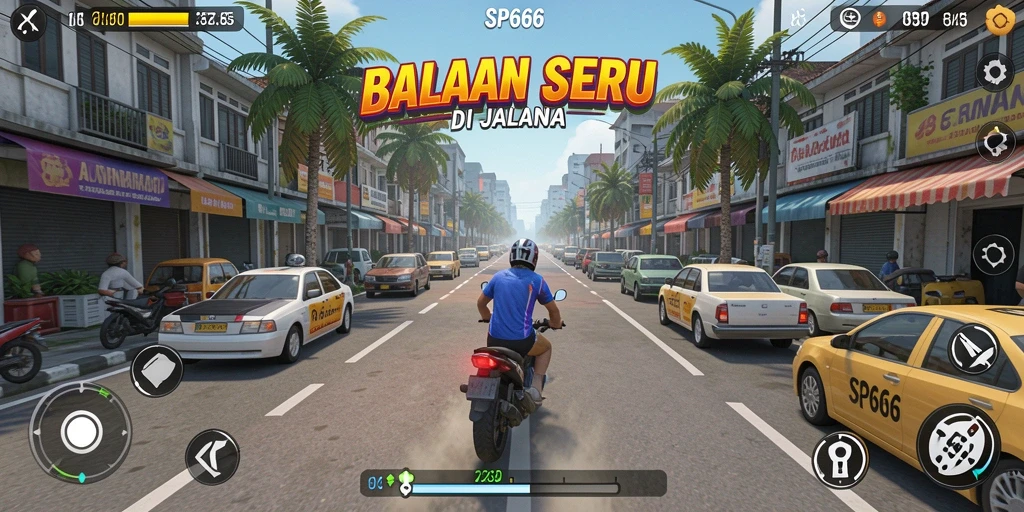 Screenshot utama SP666 menampilkan aksi balapan yang mendebarkan.