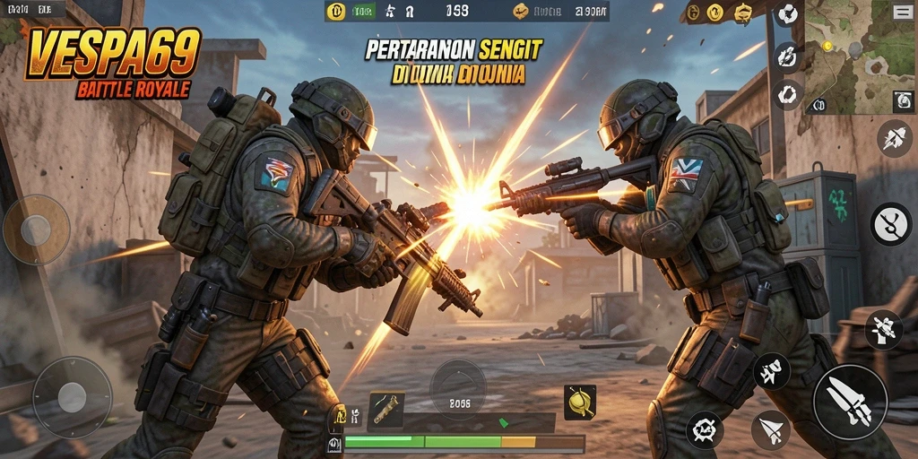 Gameplay intens VESPA69 dalam pertarungan Battle Royale.